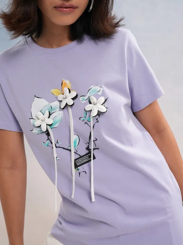 Tokyo Talkies Women Purple Printed Round Neck T-Shirt