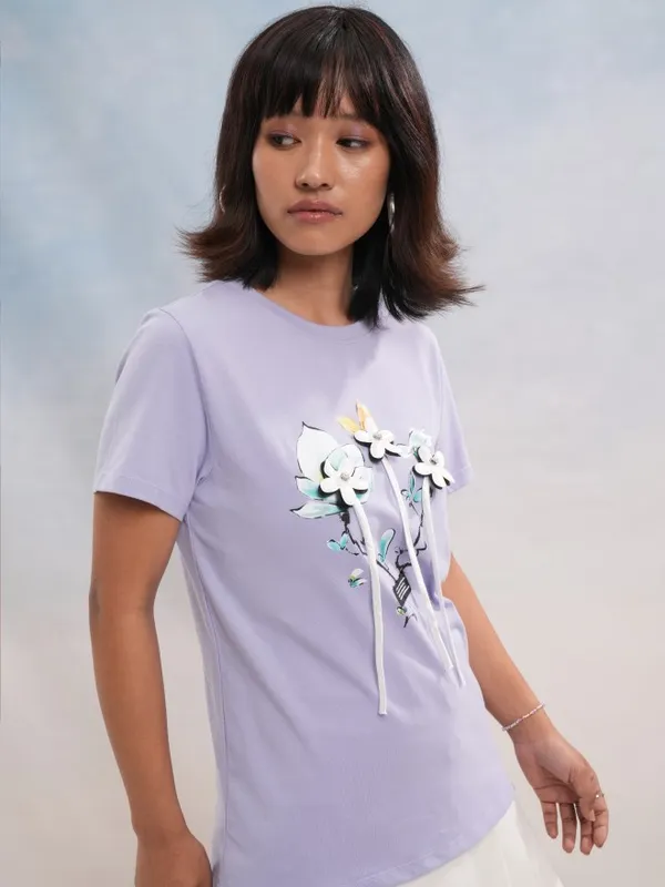 Tokyo Talkies Women Purple Printed Round Neck T-Shirt
