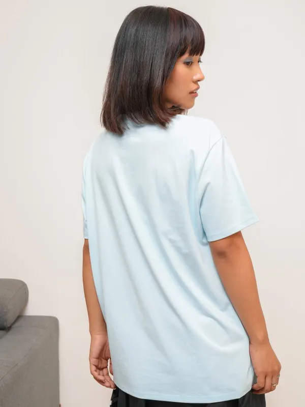 Tokyo Talkies Women Blue Printed Round Neck T-Shirt