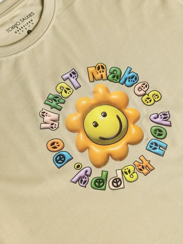 Tokyo Talkies Women Brown Printed Round Neck Oversized Fit T-Shirt