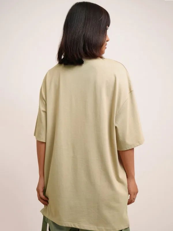 Tokyo Talkies Women Brown Printed Round Neck Oversized Fit T-Shirt