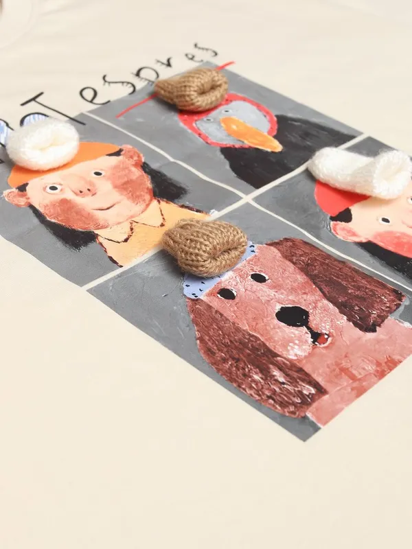 Tokyo Talkies Women Beige Printed Round Neck Oversized Fit T-Shirt