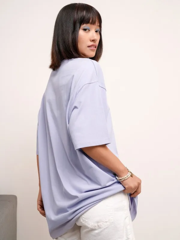 Tokyo Talkies Women Purple Printed Round Neck Oversized Fit T-Shirt