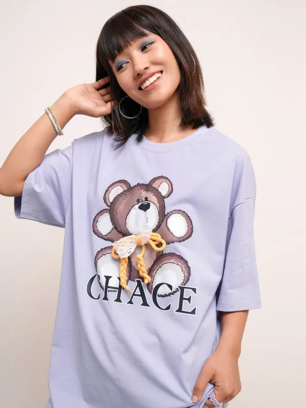 Tokyo Talkies Women Purple Printed Round Neck Oversized Fit T-Shirt