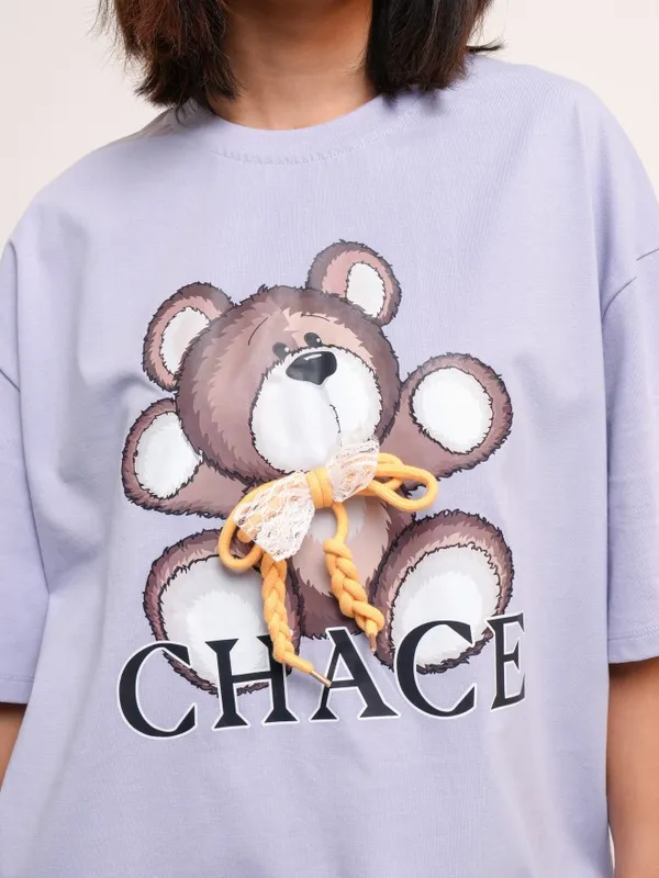 Tokyo Talkies Women Purple Printed Round Neck Oversized Fit T-Shirt