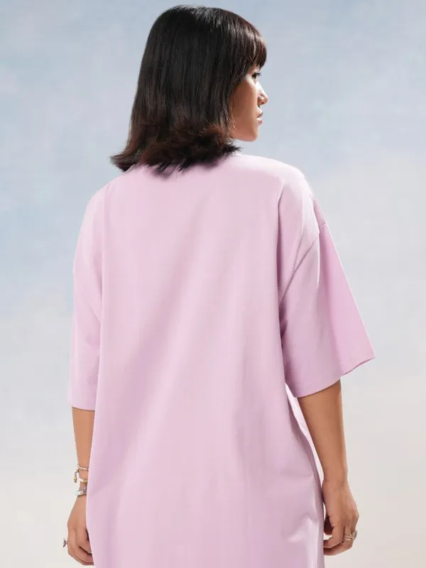 Tokyo Talkies Women Lavender Printed Round Neck Oversized Fit T-Shirt