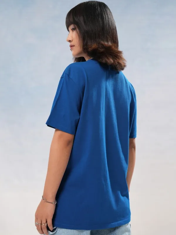 Tokyo Talkies Women Blue Printed Round Neck T-Shirt