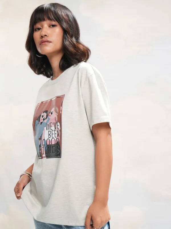 Tokyo Talkies Women Grey Printed Round Neck T-Shirt