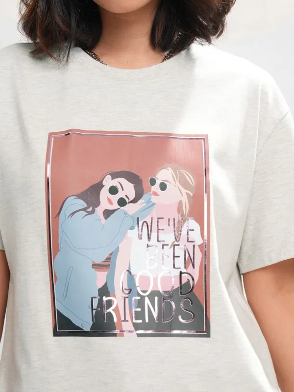 Tokyo Talkies Women Grey Printed Round Neck T-Shirt