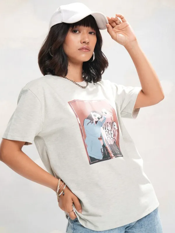 Tokyo Talkies Women Grey Printed Round Neck T-Shirt