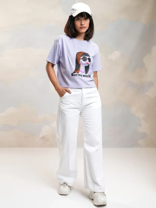 Tokyo Talkies Women Purple Printed Round Neck T-Shirt