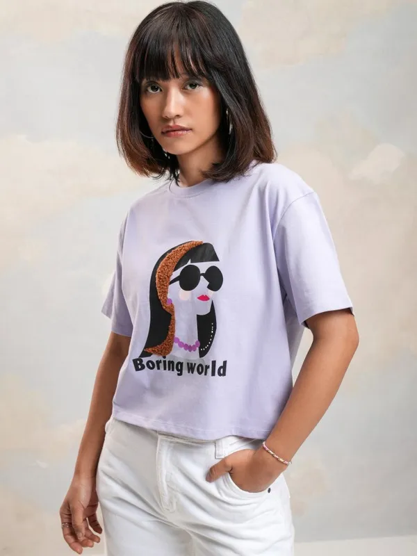 Tokyo Talkies Women Purple Printed Round Neck T-Shirt