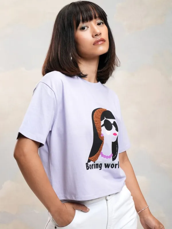 Tokyo Talkies Women Purple Printed Round Neck T-Shirt