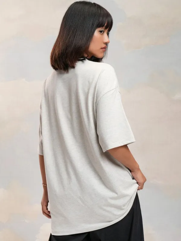Tokyo Talkies Women Grey Printed Round Neck Oversized Fit T-Shirt