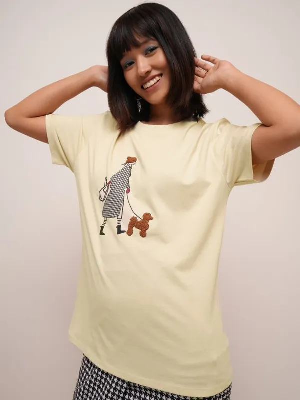 Tokyo Talkies Women Beige Printed Round Neck T-Shirt