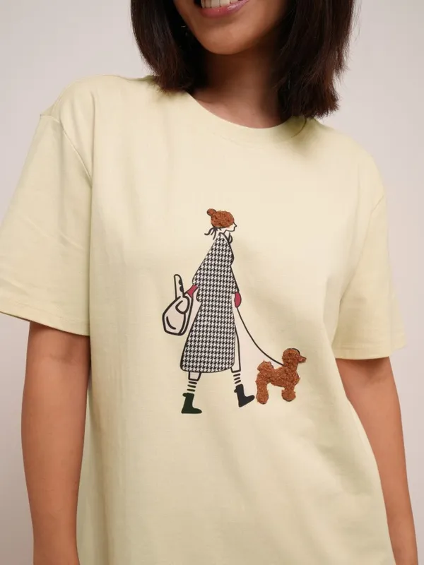 Tokyo Talkies Women Beige Printed Round Neck T-Shirt