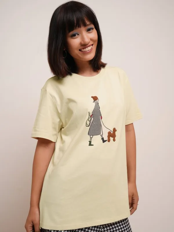 Tokyo Talkies Women Beige Printed Round Neck T-Shirt