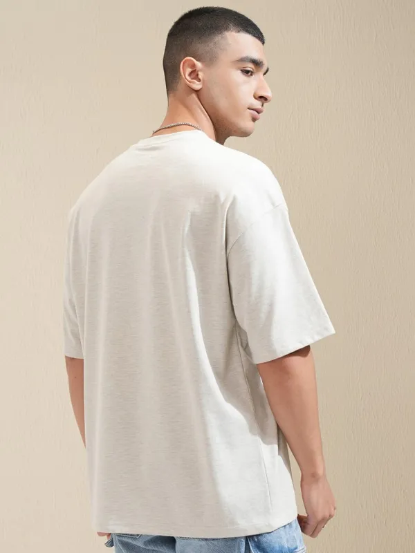 Highlander Men Grey Printed Round Neck Oversized Fit T-Shirt