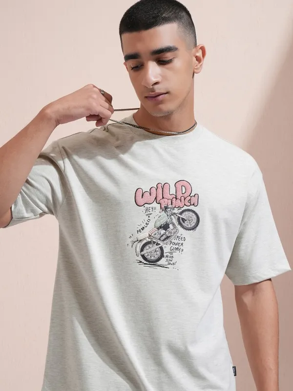 Highlander Men Grey Printed Round Neck Relaxed Fit T-Shirt