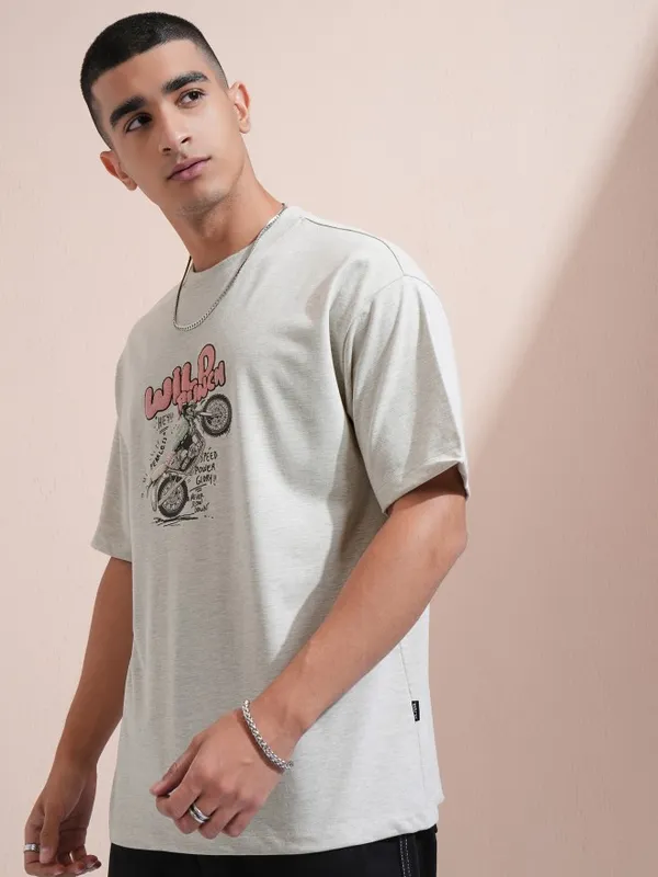 Highlander Men Grey Printed Round Neck Relaxed Fit T-Shirt