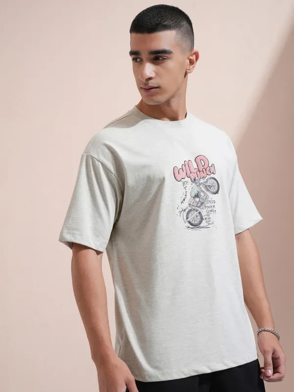 Highlander Men Grey Printed Round Neck Relaxed Fit T-Shirt