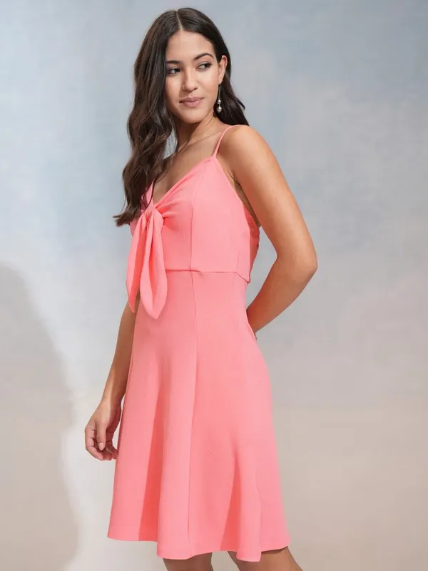 Tokyo Talkies Women Pink Solid Fit and Flare Dress