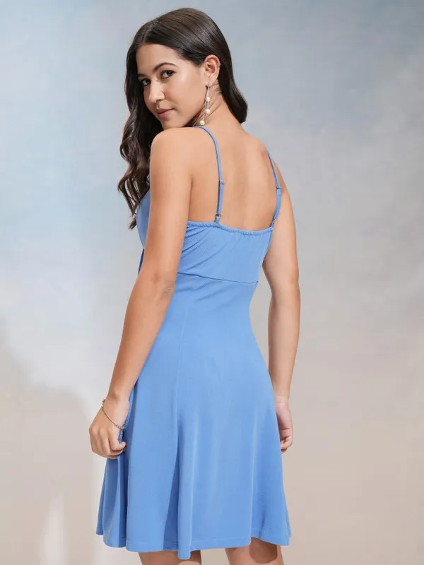 Tokyo Talkies Women Blue Solid Fit and Flare Dress