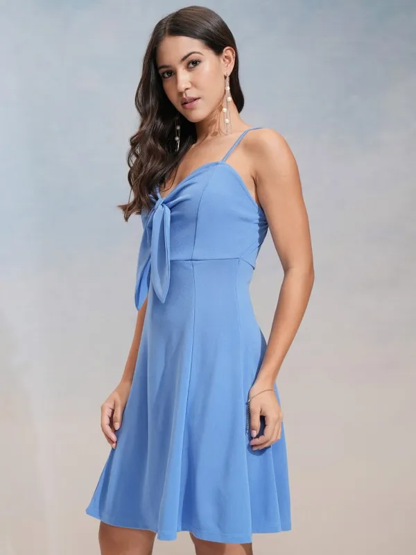 Tokyo Talkies Women Blue Solid Fit and Flare Dress