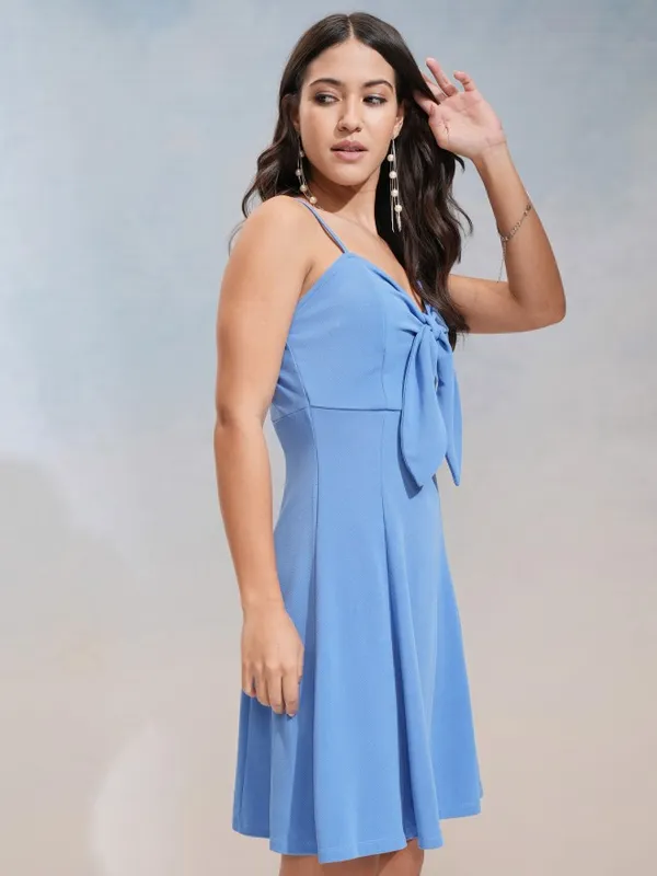 Tokyo Talkies Women Blue Solid Fit and Flare Dress