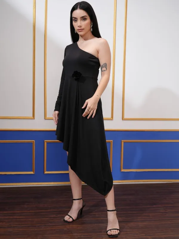 Tokyo Talkies Women Black Solid Fit And Flare Dress