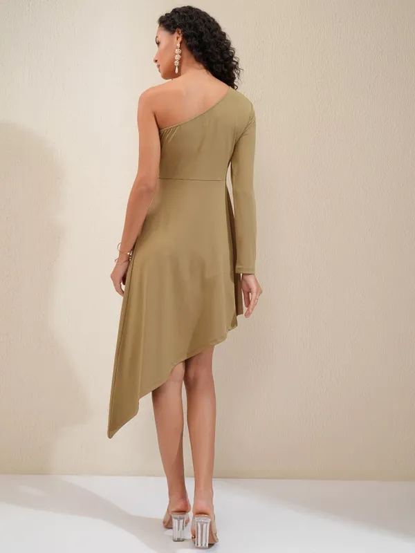 Tokyo Talkies Women Khaki Solid Fit and Flare Dress