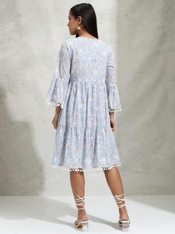 Vishudh Women Blue Printed A-Line Dress