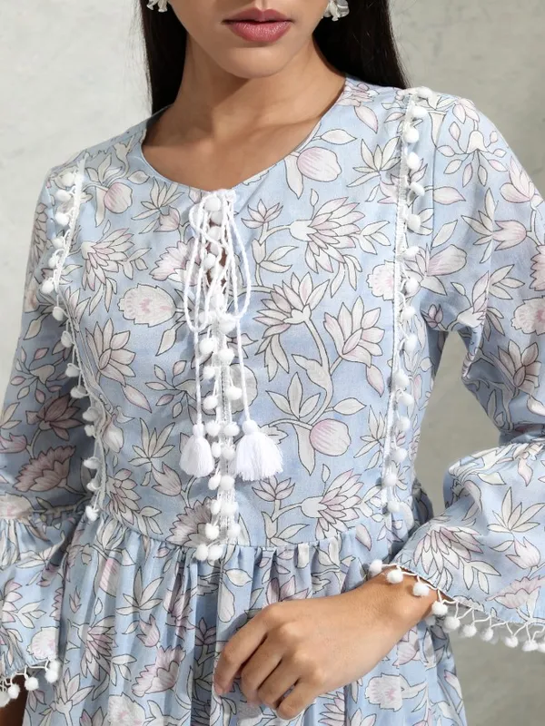 Vishudh Women Blue Printed A-Line Dress