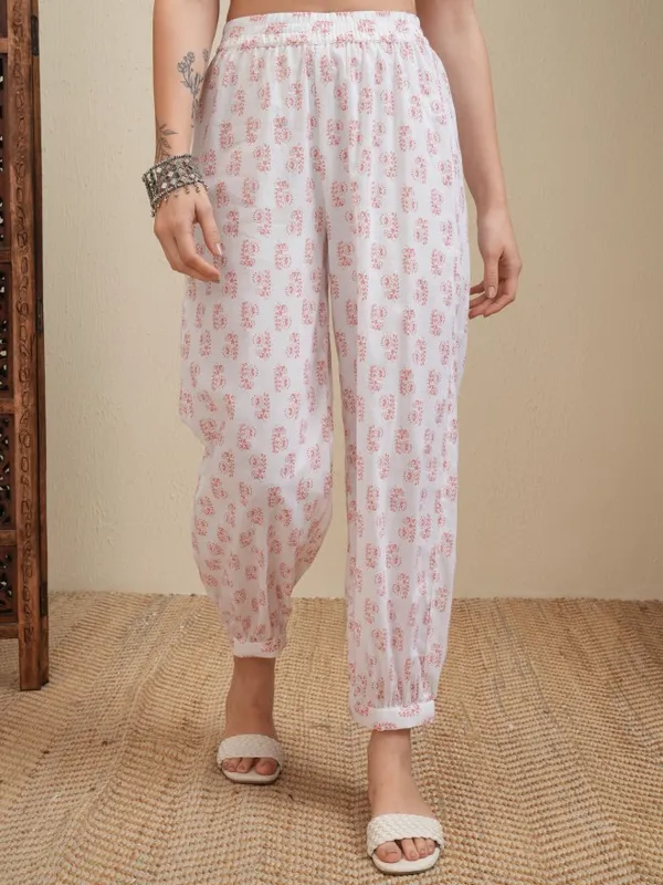 Vishudh Women Peach Printed Kurta With Trousers And Dupatta