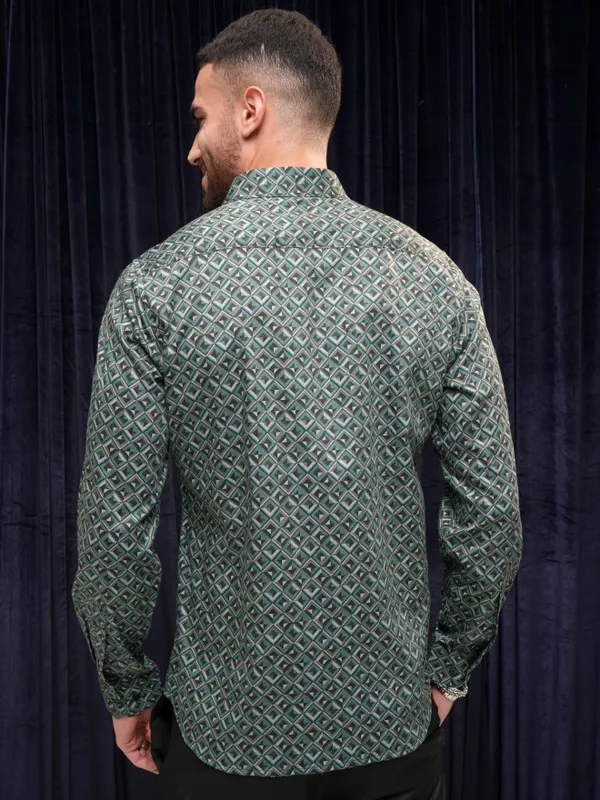 Locomotive Premium Men Teal Printed Slim Fit Casual Shirt