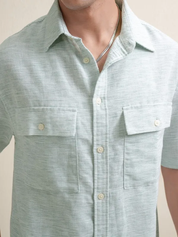 Locomotive Men Blue Self Design Oversized Fit Casual Shirt