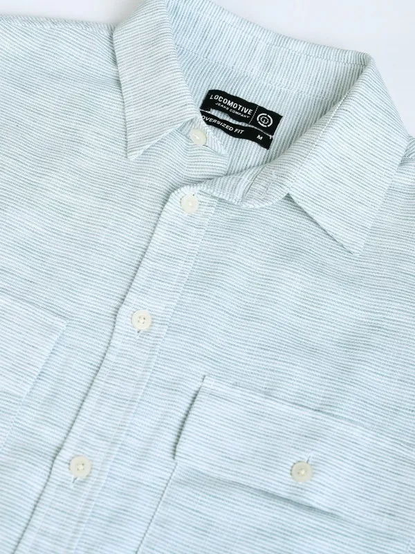 Locomotive Men Blue Self Design Oversized Fit Casual Shirt