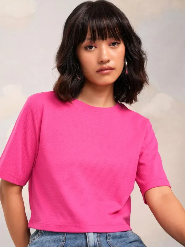Tokyo Talkies Women Pink Solid Regular Top