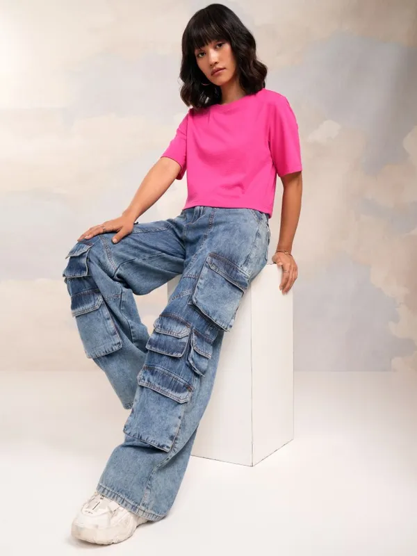 Tokyo Talkies Women Pink Solid Regular Top