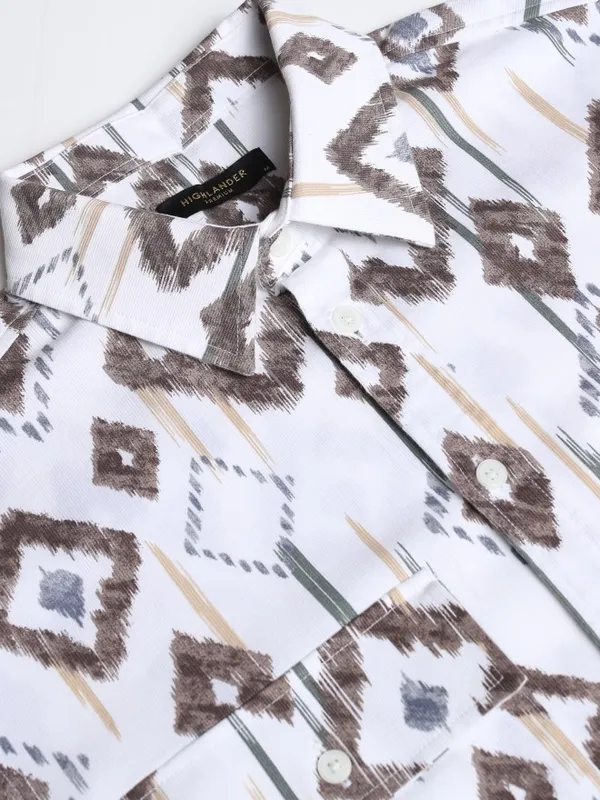 Highlander Men White Printed Oversized Fit Casual Shirt