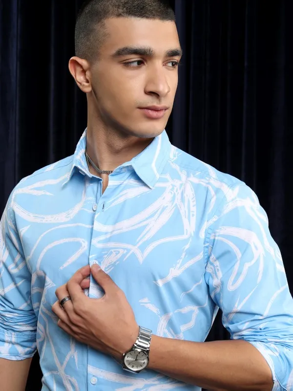 Ketch Men Blue Printed Regular Fit Casual Shirt