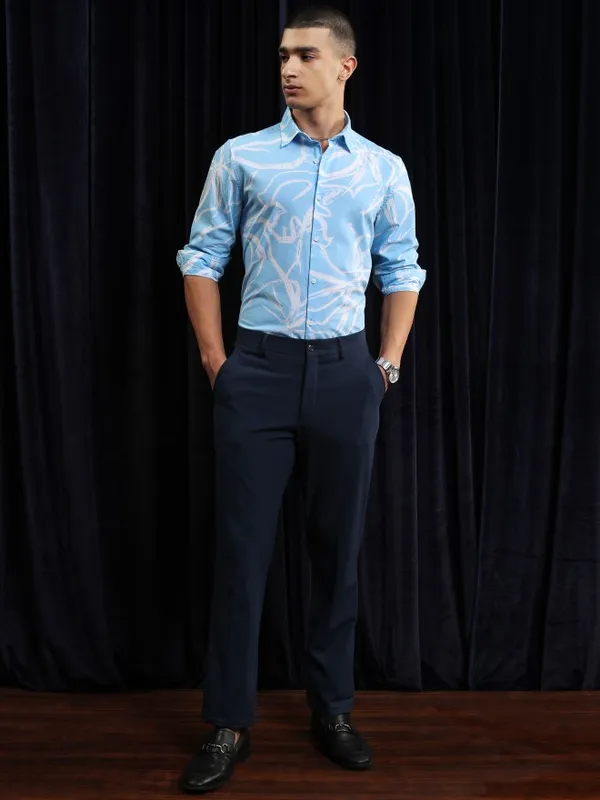 Ketch Men Blue Printed Regular Fit Casual Shirt