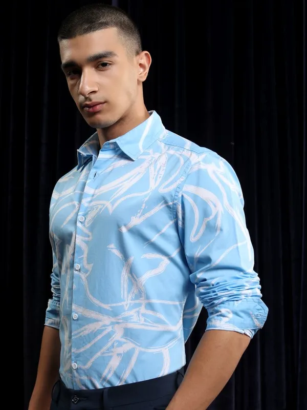 Ketch Men Blue Printed Regular Fit Casual Shirt