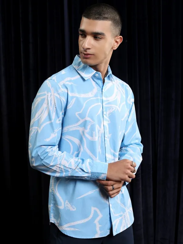 Ketch Men Blue Printed Regular Fit Casual Shirt