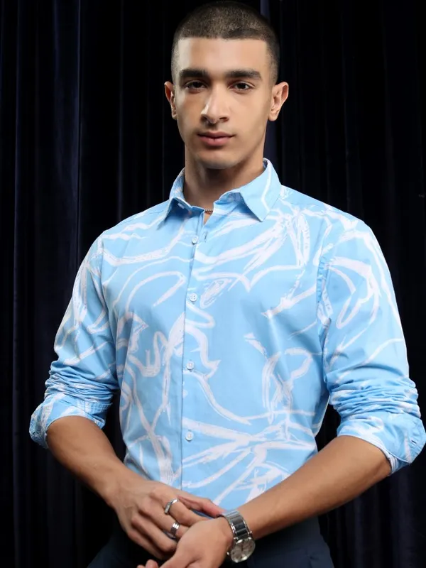 Ketch Men Blue Printed Regular Fit Casual Shirt