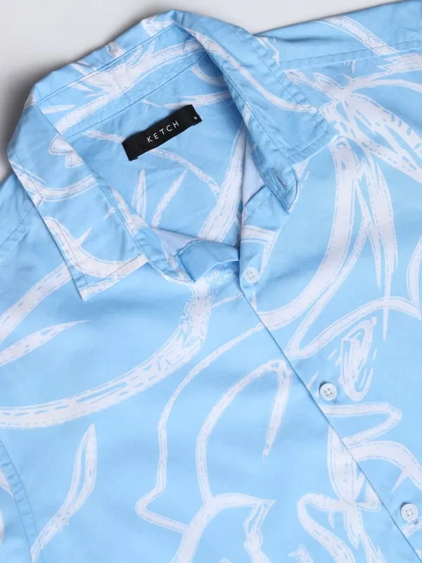 Ketch Men Blue Printed Regular Fit Casual Shirt