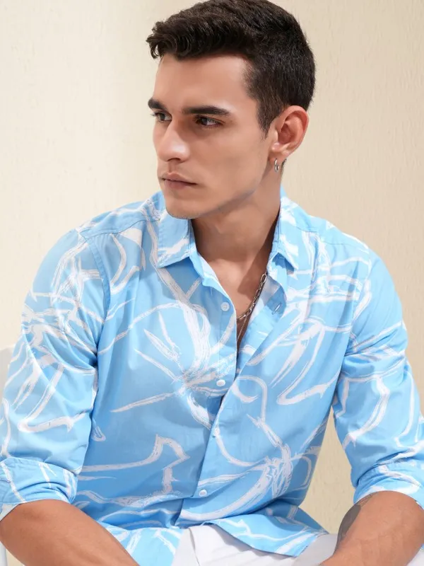 Ketch Men Blue Printed Regular Fit Casual Shirt