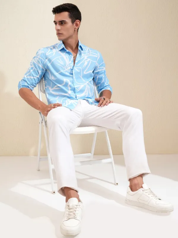 Ketch Men Blue Printed Regular Fit Casual Shirt
