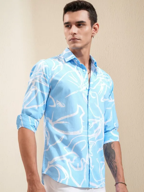 Ketch Men Blue Printed Regular Fit Casual Shirt