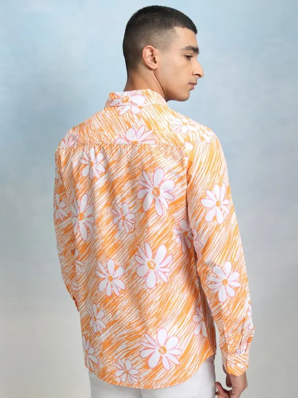 Highlader Men White Printed Regular Fit Casual Shirt